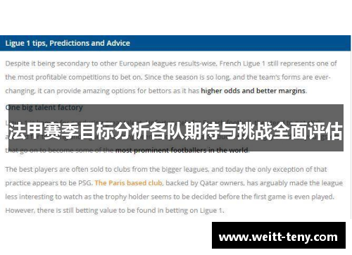 法甲赛季目标分析各队期待与挑战全面评估